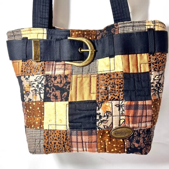Donna Sharp Handbags - Donna Sharp Quilted Belt Buckle Purse-Brown Mix Medium Shoulder/Tote Purse Bag